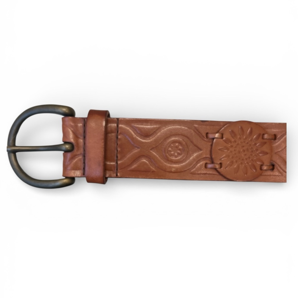 Fossil Genuine Leather Embossed Belt | Brown | Sz 36” | Classic Boho Western - Picture 2 of 6